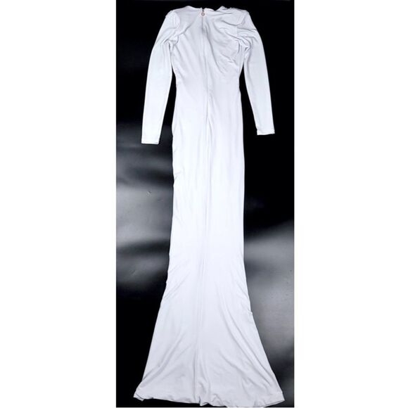 NOOKIE Farrah Long Sleeve Ruched Padded Shoulder Gown Womens Small in White - Picture 4 of 9